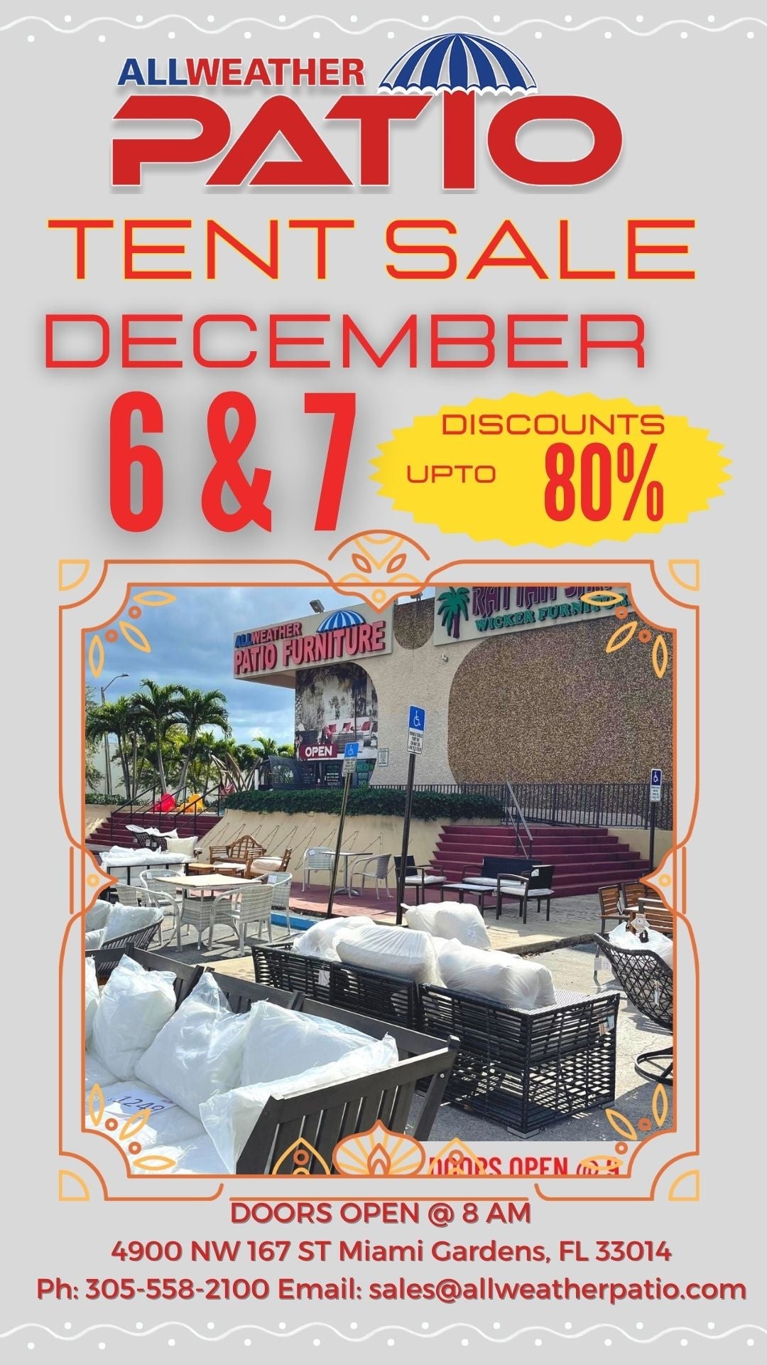 Don't Miss Out: The Last Tent Sale of the Year at All Weather Patio (Miami Lakes, Dec 6-7)