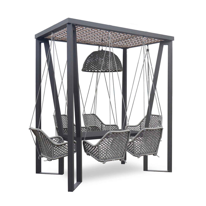 Horizon 8FT Pergola with Lamp, Hanging Chairs & Aluminum Table