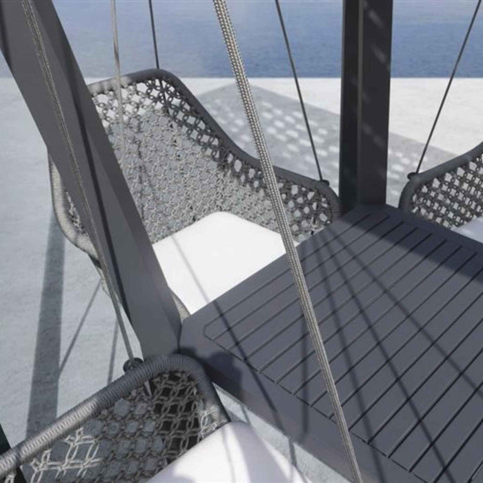 Horizon 8FT Pergola with Lamp, Hanging Chairs & Aluminum Table