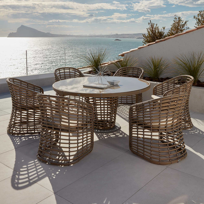 Ruby 7-Piece Dining Set with Round Table and Sunbrella Cushions