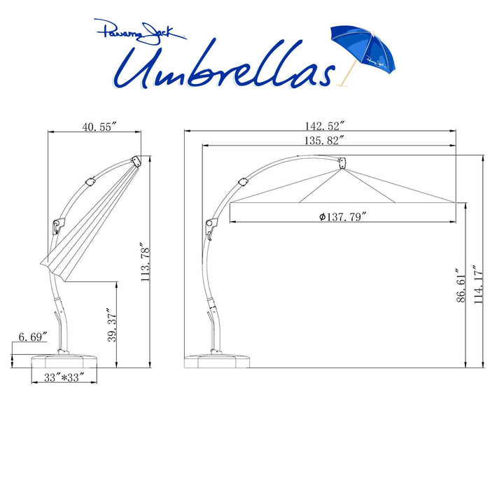Panama Jack 11.5 Ft Cantilever Sunbrella Denim 360 Umbrella w/Movable Base