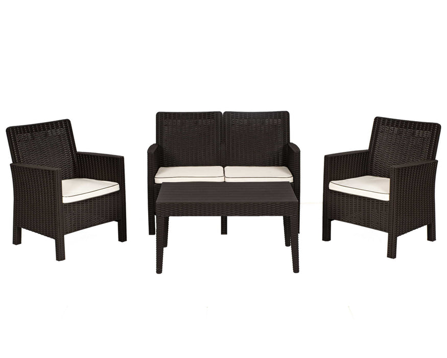 Nova 4-Piece Settee Set with Loveseat and Cushions-Brown
