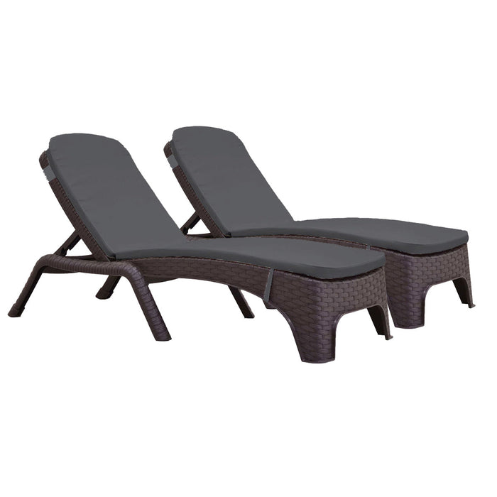 Roma Set of 2 Chaise Lounger w/cushion-Brown