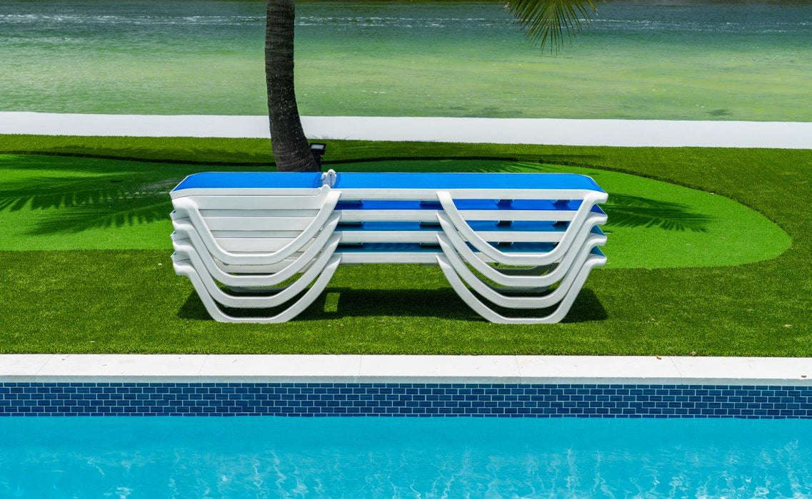 Florence Set of 2 Chaise Lounger - White - Blue Sling