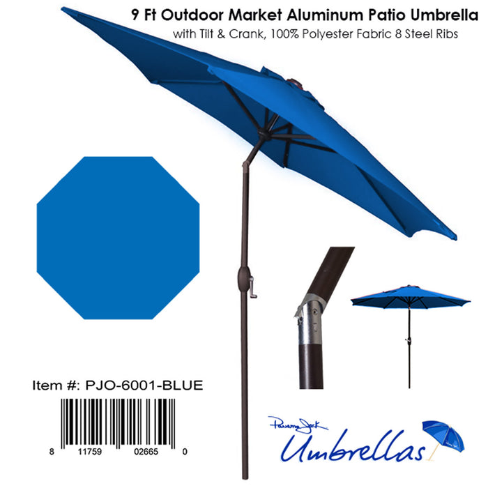 Panama Jack Blue 9 Ft Aluminum Patio Umbrella W/Crank